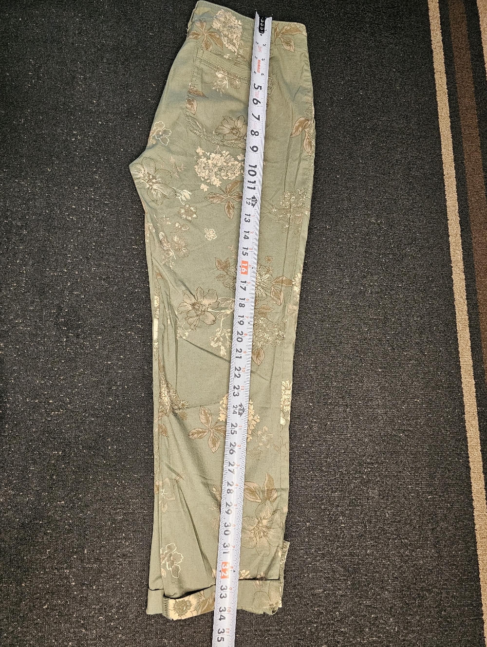 Democracy Floral Straight-Leg Pants in Olive Green with Metallic Accents - Picture 9 of 11